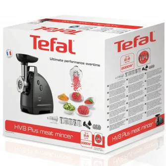Masina de tocat carne Tefal HV8 Plus NE685838, 2000 W, 2.6 kg/min, Functie Reverse, Negru