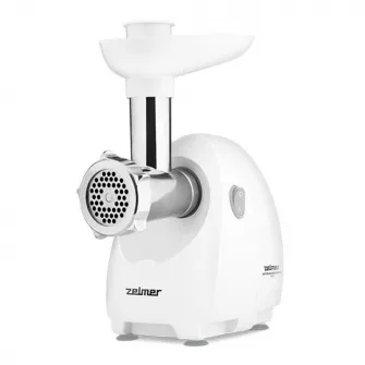 Masina de tocat carne Zelmer ZMM4080, putere maxima 1900 W, capacitate 2,5 kg, 3 site ( 2,7 mm, 4 mm ,8 mm ) cutit 2 fatete, accesoriu carnati, alb