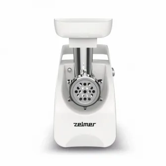 Masina de tocat carne Zelmer ZMM9801B, 2200 W, pana la 3 kg / min, accesoriu carnati si 3 razatoare, cutite cu 2 fete, functie Reverse, alb
