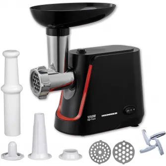 Masina de tocat Heinner MG-1250BK, 1250 W, 1.2 Kg/Min, 2 site, reverse, accesorii incluse, Negru