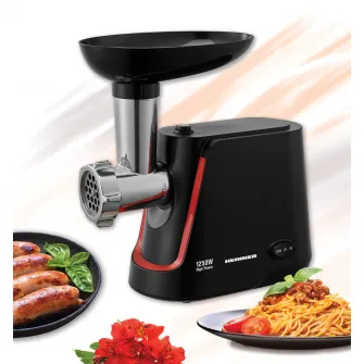 Masina de tocat Heinner MG-1250BK, 1250 W, 1.2 Kg/Min, 2 site, reverse, accesorii incluse, Negru