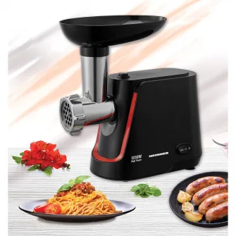 Masina de tocat Heinner MG-1250BK, 1250 W, 1.2 Kg/Min, 2 site, reverse, accesorii incluse, Negru