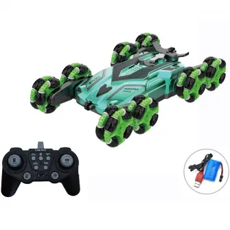 Masinuta cu telecomanda Mappy Stunt Spray Drift, verde / negru