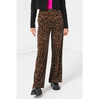 MaxCo, Pantaloni cu croiala ampla si animal print Accetto, Negru, Maro, 42