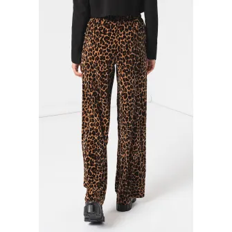 MaxCo, Pantaloni cu croiala ampla si animal print Accetto, Negru, Maro, 42