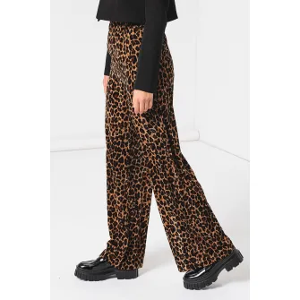 MaxCo, Pantaloni cu croiala ampla si animal print Accetto, Negru, Maro, 42
