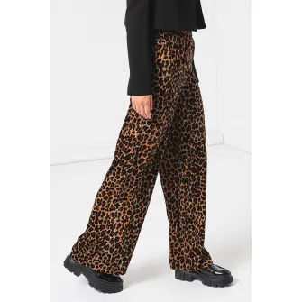 MaxCo, Pantaloni cu croiala ampla si animal print Accetto, Negru, Maro, 42
