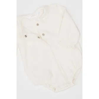 Mayoral, Body din bumbac cu model uni, Alb fildes, 65 CM
