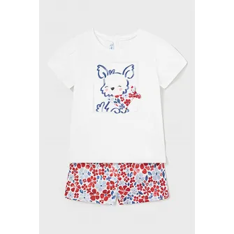 Mayoral, Set de tricou de bumbac si pantaloni scurti cu model, Rosu, Alb, Albastru, 68 CM