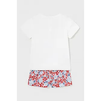 Mayoral, Set de tricou de bumbac si pantaloni scurti cu model, Rosu, Alb, Albastru, 68 CM