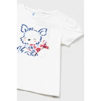 Mayoral, Set de tricou de bumbac si pantaloni scurti cu model, Rosu, Alb, Albastru, 68 CM