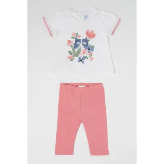 Mayoral, Set de tricou si pantaloni din bumbac - 2 piese, Albastru inchis, Alb optic, Roz prafuit, 68 CM