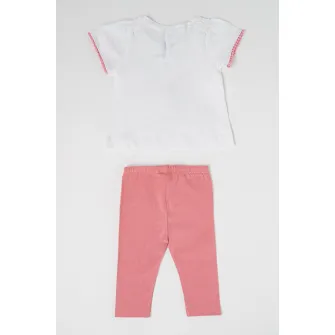 Mayoral, Set de tricou si pantaloni din bumbac - 2 piese, Albastru inchis, Alb optic, Roz prafuit, 68 CM