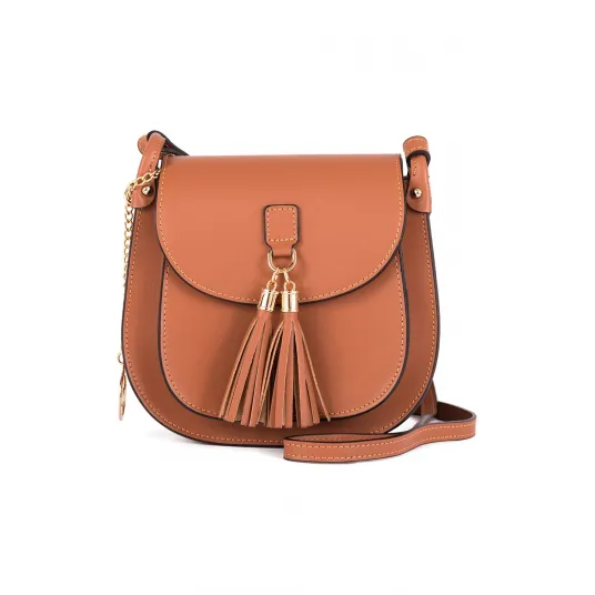 Mia Tomazzi, Geanta crossbody de piele cu canafi Farsaglia, Caramel