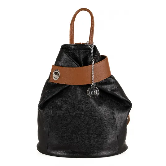 Mia Tomazzi, Rucsac de piele cu accesoriu logo Sirietto, Negru, Maro