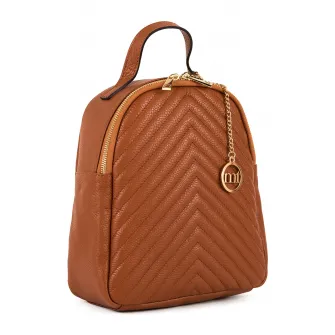 Mia Tomazzi, Rucsac din piele cu segment cu aspect chevron, Maro scortisoara