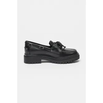 Michael Kors, Pantofi boat de piele Cameron, Negru, 8.5