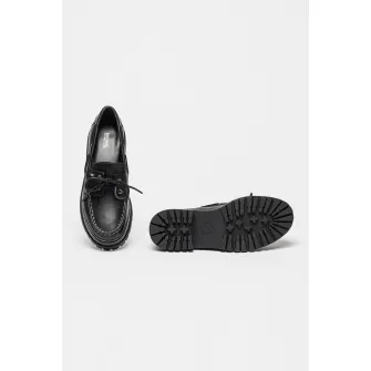 Michael Kors, Pantofi boat de piele Cameron, Negru, 8.5