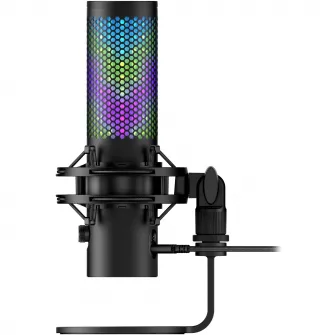 Microfon gaming HyperX QuadCast 2 S pentru Streamers/Content Creators, cardioid, USB-C, 32-bit bit depth, 192kHz sampling rate, 100+ LED-uri aRGB, PC Win11, Mac, Steam Deck, negru