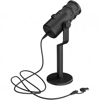 Microfon Genesis Radium 350D, tip Dynamic, model cardioid, suport fix, conectivitate USB-C, raspuns in frecventa 60 - 14.000 Hz, sensibilitate48 dB, lungime cablu 250 cm, negru
