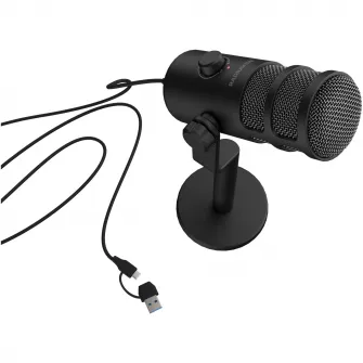 Microfon Genesis Radium 350D, tip Dynamic, model cardioid, suport fix, conectivitate USB-C, raspuns in frecventa 60 - 14.000 Hz, sensibilitate48 dB, lungime cablu 250 cm, negru