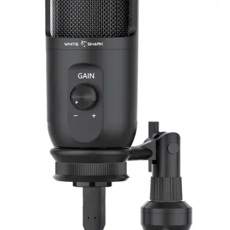 Microfon White Shark TAUS, Cardioid, Trepied, S/N Ratio (dB): 60, Bit Rate192 kHz / 24 bit, Miez Condensator 14mm, Ideal pentru Streaming sau Gaming Chat, Cablu USB 1,5m