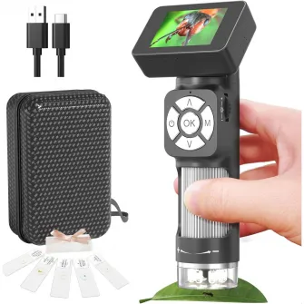 Microscop portabil, Hesasa®, digital, Microbiologic, zoom maxim 500x, ecran LCD 2'', Inregistrare fotografii si videoclipuri HD 1080p/AD112, microSD 32Gb