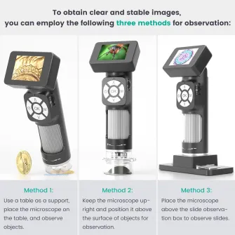 Microscop portabil, Hesasa®, digital, Microbiologic, zoom maxim 500x, ecran LCD 2'', Inregistrare fotografii si videoclipuri HD 1080p/AD112, microSD 32Gb