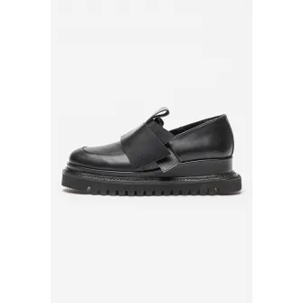 Mihaela Glavan, Pantofi loafer wedge de piele, Negru, 39