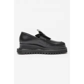 Mihaela Glavan, Pantofi loafer wedge de piele, Negru, 39
