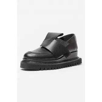 Mihaela Glavan, Pantofi loafer wedge de piele, Negru, 39
