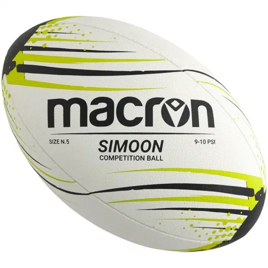 Minge rugby Macron SIMOON competition, marimea 5, alb/bleumarin/verde fluo