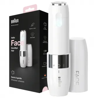 Mini aparat pentru indepartarea parului facial Braun FACE FS1000, pe baterii, Alb