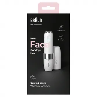 Mini aparat pentru indepartarea parului facial Braun FACE FS1000, pe baterii, Alb