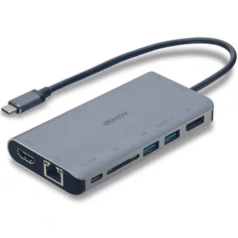 Mini Docking Station Lindy USB 3.2 Type C - 4K HDMI  DP, PD 3.0 100W, USB 3.2, Gigabit Ethernet, SD, Audio