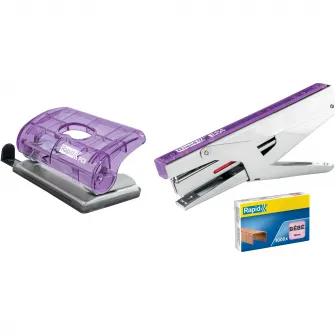 Mini-perforator plastic Rapid Colour'Breeze FC5, 10 coli, cutie, lavanda
