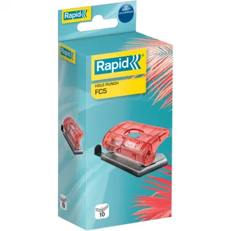 Mini-perforator plastic Rapid ColourBreeze FC5, 10 coli, cutie, corai
