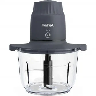 Mini tocator electric Tefal Choppeo MB603138, 500W, capacitate 2 L, 4 lame din otel inoxidabil, 2 viteze, bol din sticla, gri