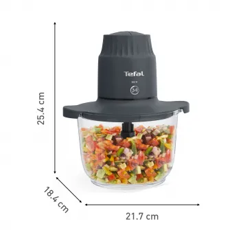 Mini tocator electric Tefal Choppeo MB603138, 500W, capacitate 2 L, 4 lame din otel inoxidabil, 2 viteze, bol din sticla, gri