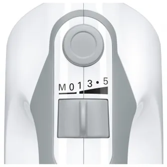 Mixer cu bol Bosch Ergomixx MFQ36490, 450 W, 5 trepte de viteza+turbo, 2 spirale, 2 teluri, minitocator, vas gradat, picior blender, alb/ gri