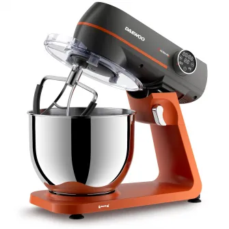 Mixer cu bol Daewoo DHM1000, putere 1000 W, 10 trepte de viteza, capacitate bol inox 7 litri, angrenaj metalic, display LED, accesorii incluse: tel, carlig framantare, palete amestecare din silicon, negru