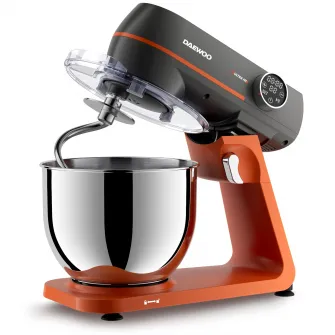 Mixer cu bol Daewoo DHM1000, putere 1000 W, 10 trepte de viteza, capacitate bol inox 7 litri, angrenaj metalic, display LED, accesorii incluse: tel, carlig framantare, palete amestecare din silicon, negru