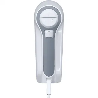 Mixer de mana Braun HM3105WH, 500 W, 5 viteze + Turbo, Pahar gradat 0.6L, Picior pasator plastic, 2 palete, 2 carlige, Alb/Gri