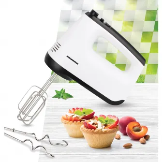 Mixer de mana Heinner White Orchid HM-400WHBK, 400W, 6 viteze + Turbo, teluri si carlige din inox, Alb/Negru