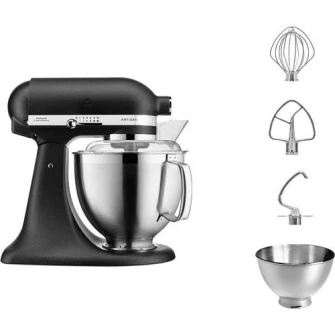 Mixer planetar Artisan Elegance KitchenAid 5KSM185PSEBK, 300W, viteza 58-220 rpm, bol 4.8 L, Negru