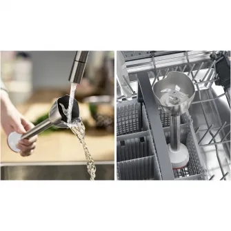 Mixer vertical Bosch ErgoMaster MSM4W410, 800 W, cutit 4 lame si functie antisplash, cuplaj ceramic, picior mixare inoxidabil, pahar de masurare, Alb/ antracit