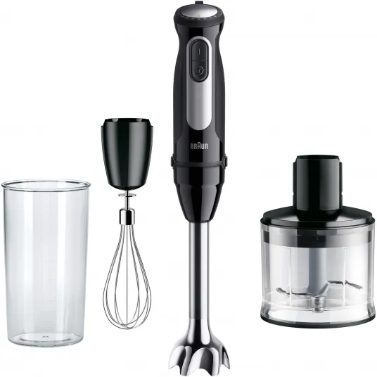 Mixer vertical Braun MQ55236M, 1000 W, 25 trepte viteza, Functie Turbo, Tocator 500 ml, Pahar gradat 600 ml, Tel, Negru/Inox