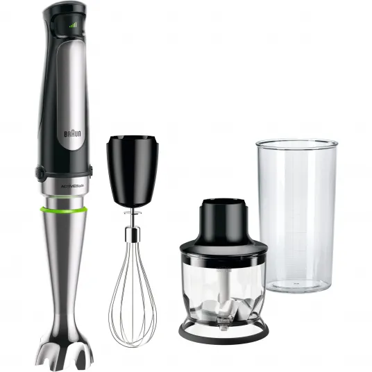 Вертикальный миксер Braun MQ7025X, 1000 Вт, Стакан 0,6 л, Измельчитель 0,35 л, Шнур, регулируемая скорость, Черный