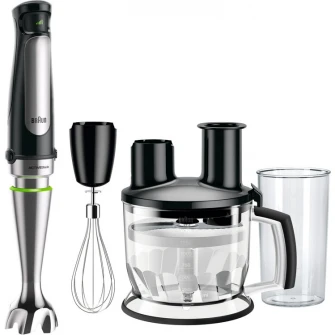 Mixer vertical Braun MQ7075X, 1000 W, Pahar gradat 0.6 l, Procesor alimente 1.5l, Tel, viteza variabila, Negru