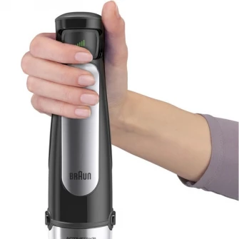 Mixer vertical Braun MQ7075X, 1000 W, Pahar gradat 0.6 l, Procesor alimente 1.5l, Tel, viteza variabila, Negru